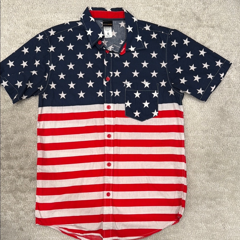 Red, White and Blue American Flag Casual Button Down Shirt